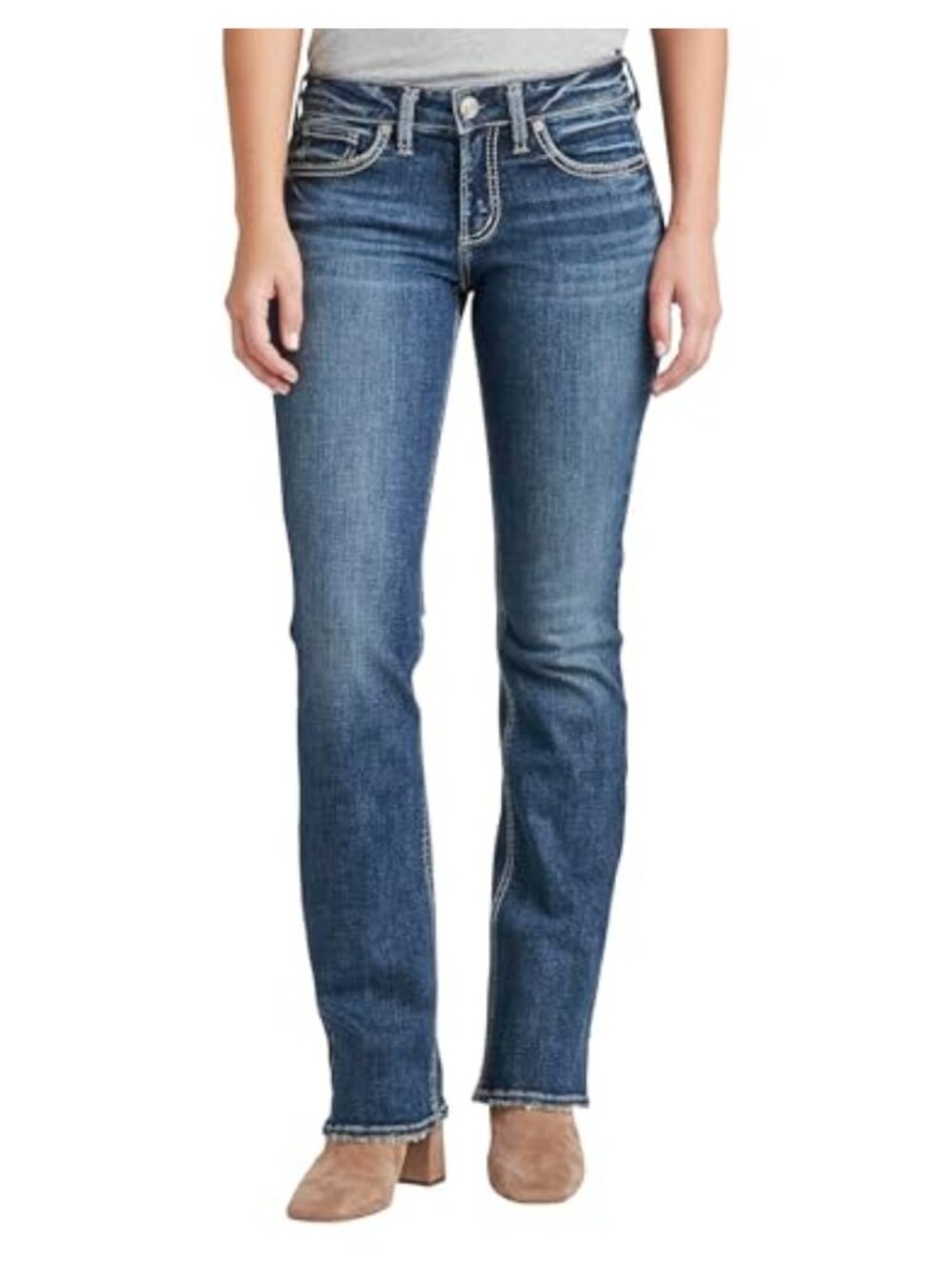 Curvy Fit Low Rise Slim Bootcut Jeans with 5-Pocket Styling